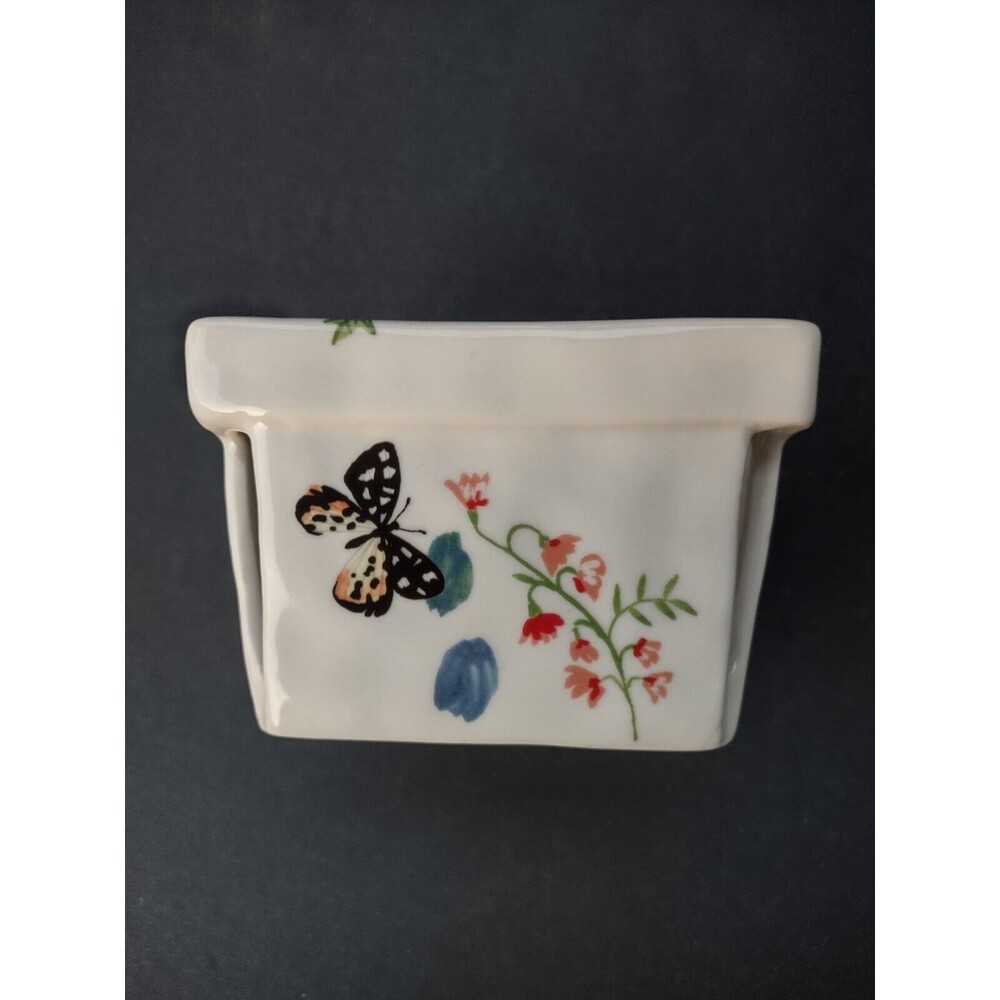 ANTHROPOLOGIE Monarch Butterfly Spring Flowers Ceramic Berry Basket